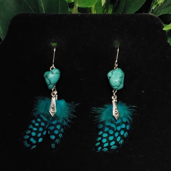 New Turquoise Feather Earrings - Picture 1 of 1